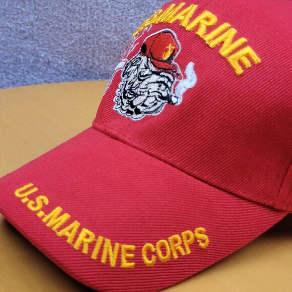 USMC Cigar Smoking Bulldog & Shadow Trucker Hat Red US Marine Corps Adjustable - Picture 11 of 16
